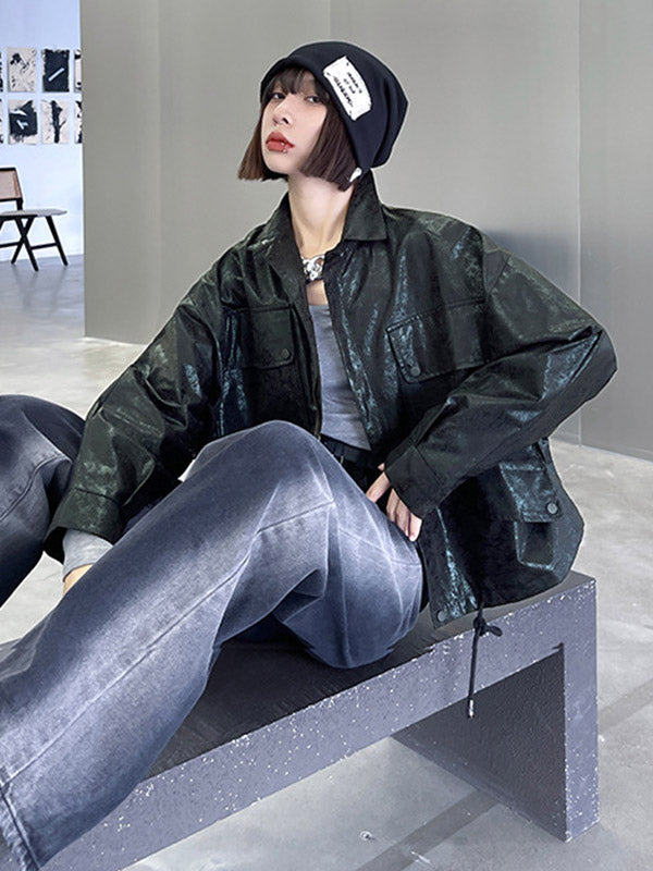 Original Stylish Cool Loose Split-Joint With Pocket Buttoned Drawstring Lapel Collar Long Sleeves Jacket Outwear