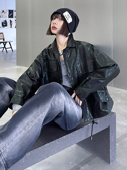 Original Stylish Cool Loose Split-Joint With Pocket Buttoned Drawstring Lapel Collar Long Sleeves Jacket Outwear