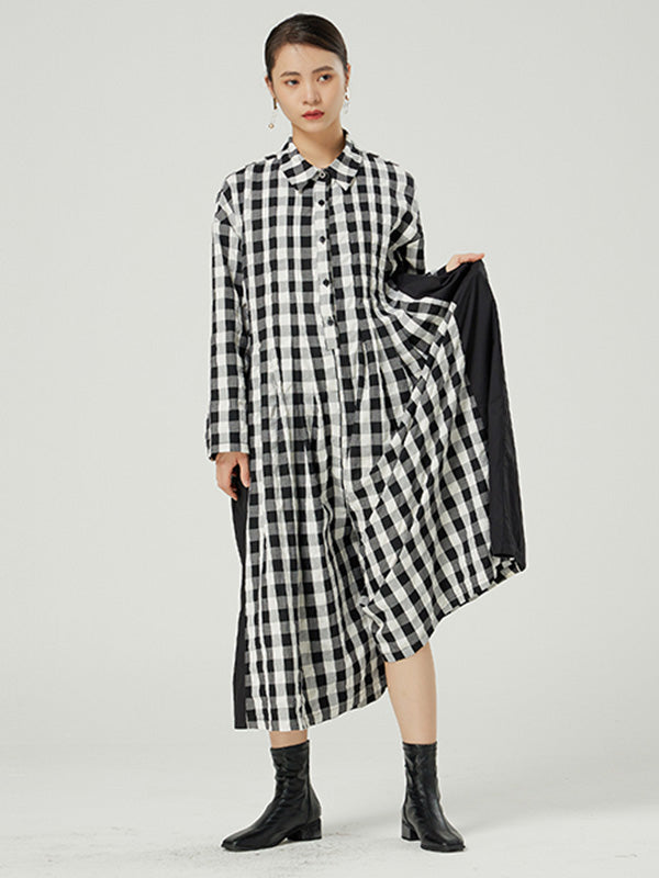 Casual Loose Long Sleeve Plaid Jumpsuits Bottoms