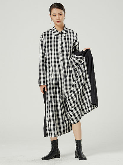 Casual Loose Long Sleeve Plaid Jumpsuits Bottoms