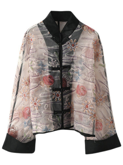 Original Thin See-Through Embroidered Long Sleeve Outerwear