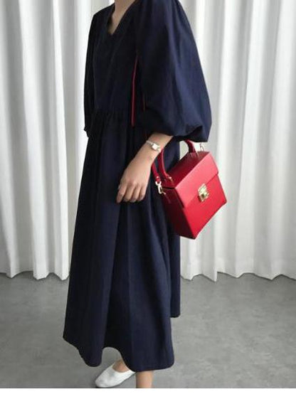 LOOSE ELEGANT PUFF SLEEVES LONG DRESS
