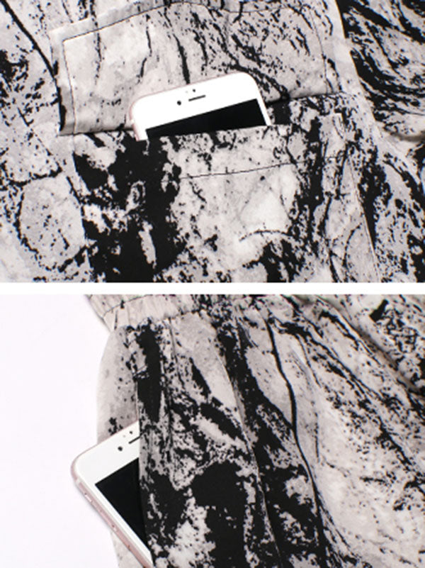 Fashion Ink-Printing Lapel Long Sleeves Blouse+ Elastics Wide Leg Shorts Suit