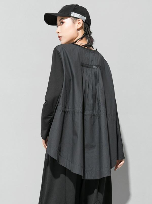 Simple Irregularity Round-Neck T-Shirts Tops