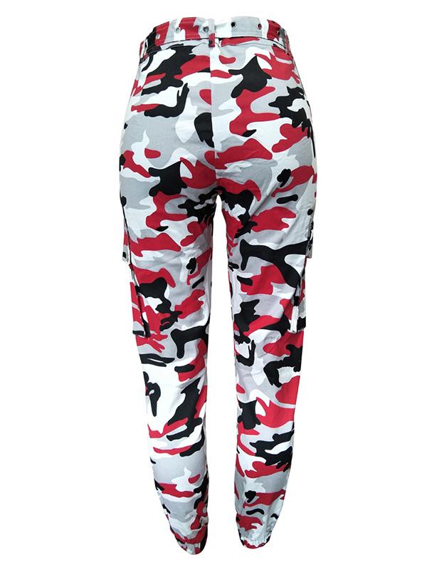 Plus Size Red Grey Camouflage Printed Track Pants