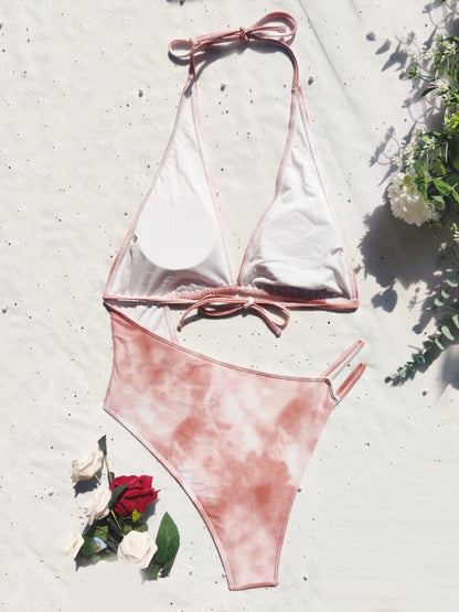 Color-Block Tie-Dyed Hollow One-Piece Swimwear