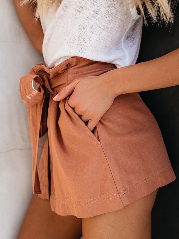 Large Size Belted Summer Slim Fit Shorts