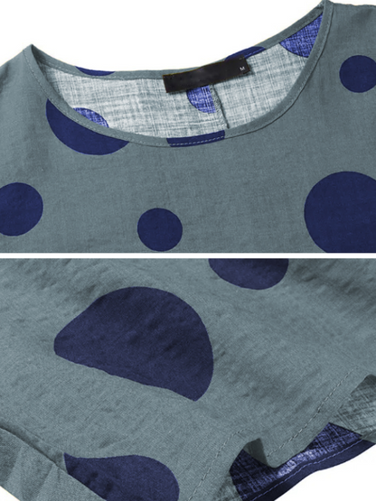 Casual Polka-Dot Batwing Sleeves Round-Neck Maxi Dress