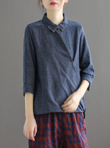 Embroidered Loose Cropped Shirt Top