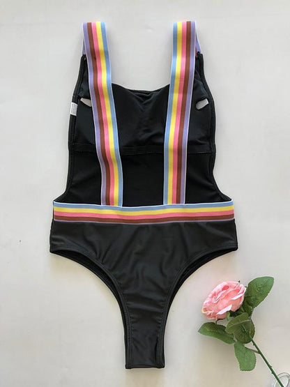 Colorful Straps Backless One-piece Swimwear