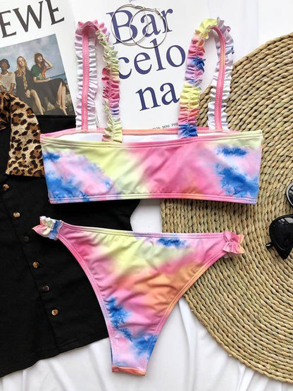 Ruffled Split-Joint Bandeau Split Bikini Swimsuit