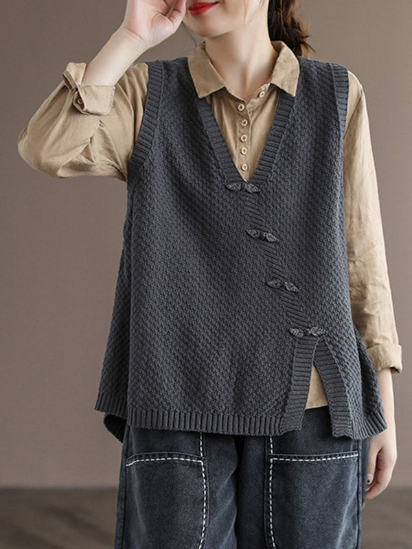 Simple Asymmetric Solid Color V-Neck Sleeveless Vest Tops