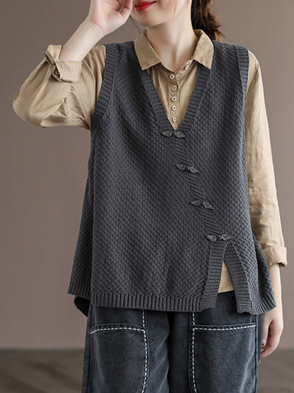 Simple Asymmetric Solid Color V-Neck Sleeveless Vest Tops