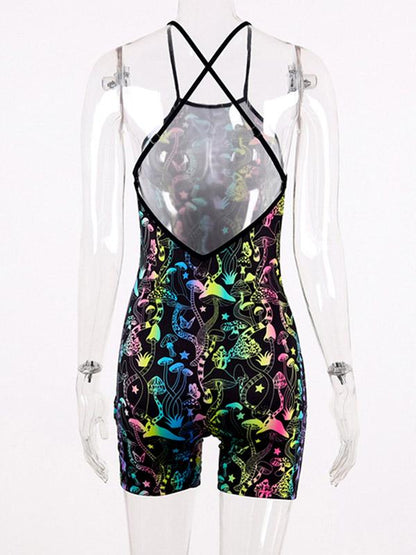Fashion Floral Printed Backless Bodysuits