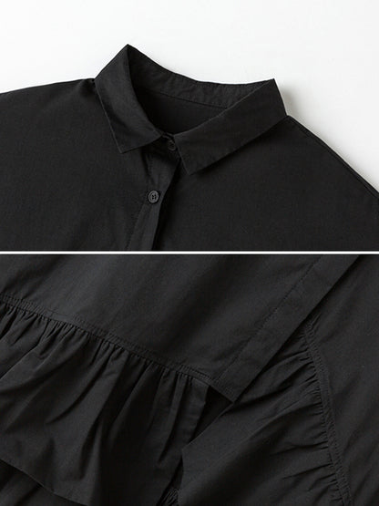 Urban Asymmetric Falbala Black White Solid Color Blouse