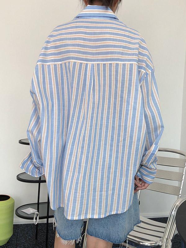 Original Striped Lapel Blouses&Shirts Tops