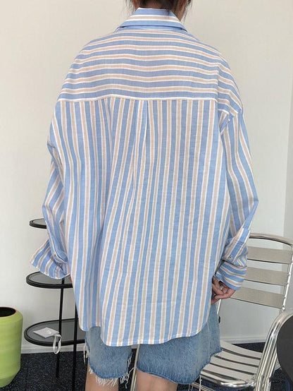 Original Striped Lapel Blouses&Shirts Tops
