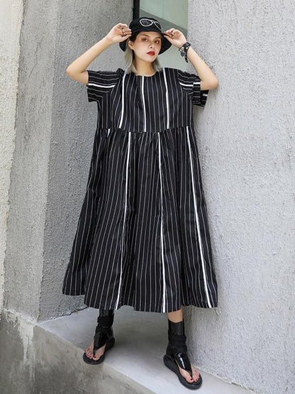 Loose Striped Split-joint Long Dress