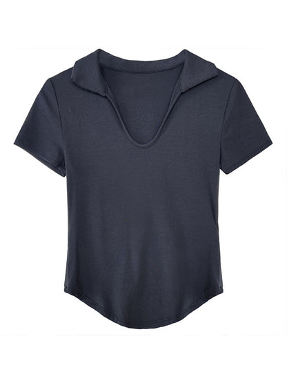 Simple Casual Solid Color U-Neck T-Shirt Top
