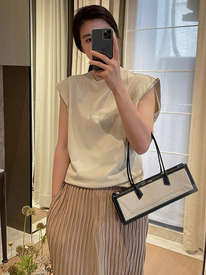 Simple Solid Color Round-Neck Cap-Sleeve Vest T-Shirt Tops