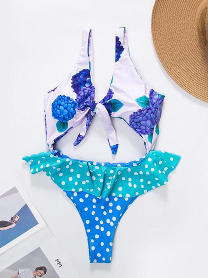 Knot Front Hollow One-piece Swimwear
