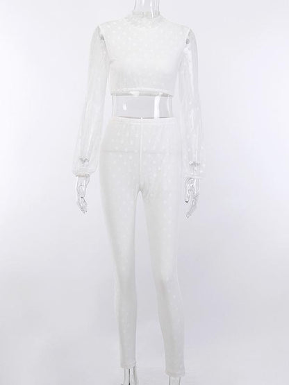 Polka-dot Gauze Split-joint Tee&Leggings Sports Suits