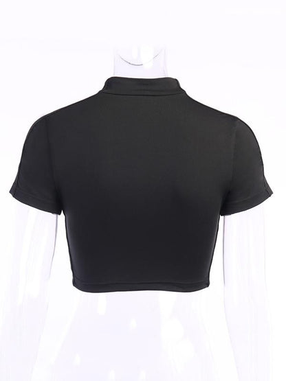 Wrap Contrast Color Zipper Exposed Navel T-Shirts Tops