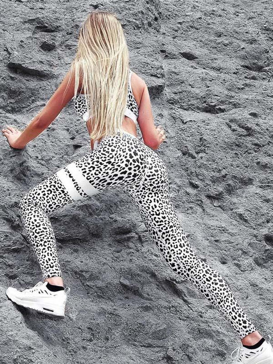 Leopard Print Gym Bra And Leggings Suits