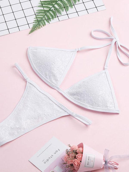 Sequined Lace Up Bikini Swimsuit