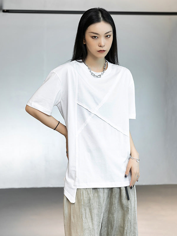 Stylish Round-Neck Irregularity Short Sleeve T-Shirt Tops