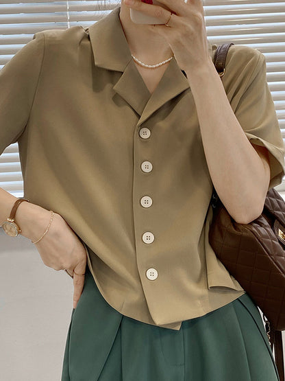 Urban Solid Color Notched Collar Short Sleeves Blouses& Blazer