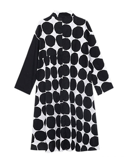 Stylish Irregular Polka-Dot Spit-Joint Buttoned Lapel Collar Long Sleeves Midi Shirt Dress