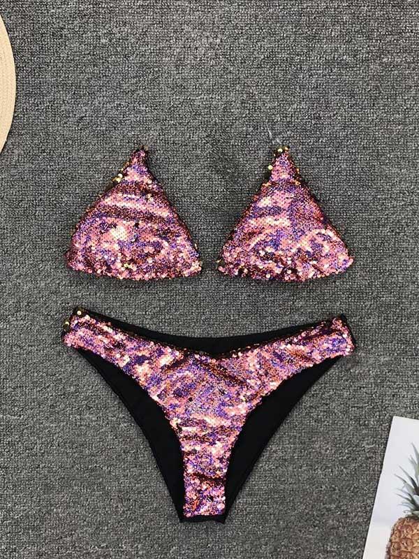 Sequinned Reversible Split Bikini Swimsuit