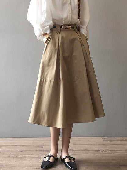 Urban Simple Solid Color A-Line Long Skirt