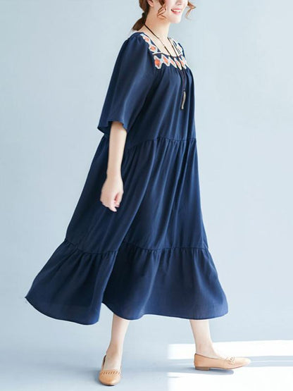 2019 Summer New Loose Embroidery Falbala Dress
