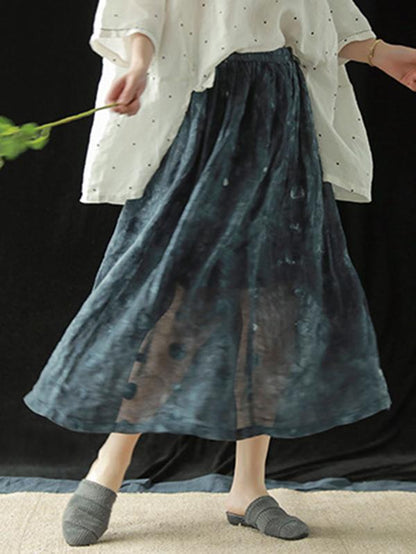 Retro Elastic Waist Linen Casual Skirt