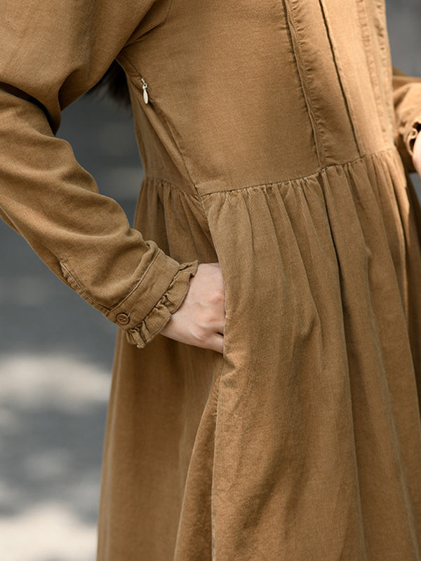 Vintage A-Line Loose Embroidered Stand Collar Midi Dresses