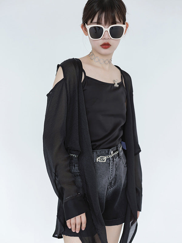 Casual Solid Color Cold Shoulder Long Sleeves Sun-Protection Outwear