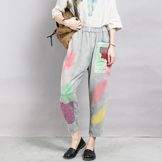 Casual Printing And Dyeing Frayed Jeans