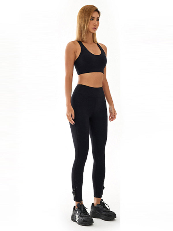 Simple Wrap U-Neck Tanks&Leggings Sports Suits