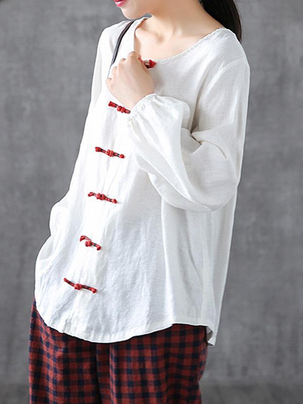 Artistic Retro Buckle Blouse Tops