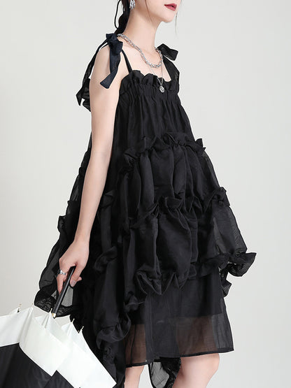 Stylish Cropped Pleated Split-Joint Bandage Spaghetti-Neck Midi Dress