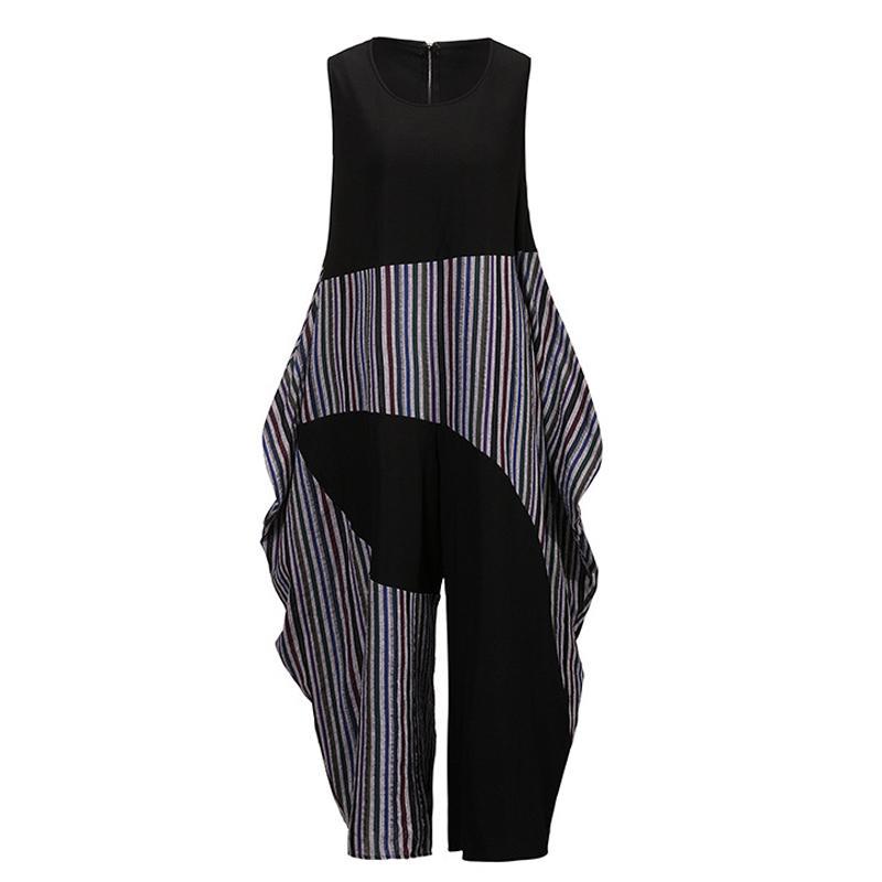 Baggy Women Jumpsuit Patchwork Autumn Stripe Bottom