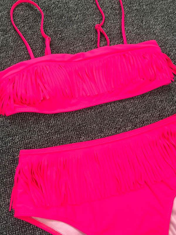 Tiered Tasseled Split Bikini Swimsuit