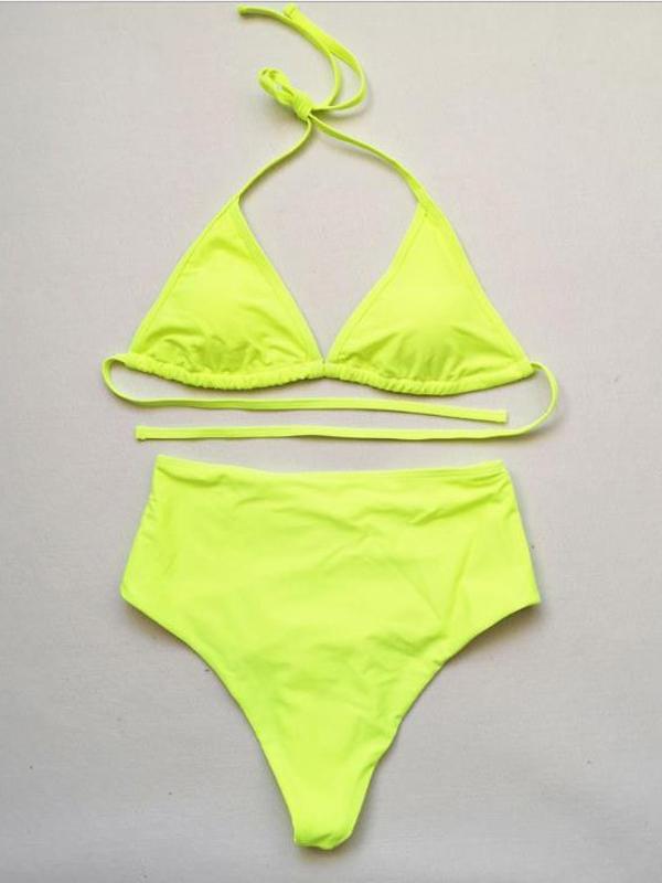 Triangles Empire Solid Color Split Bikini Swimsuit