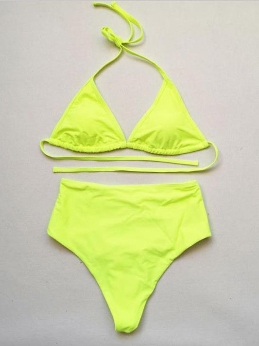 Triangles Empire Solid Color Split Bikini Swimsuit