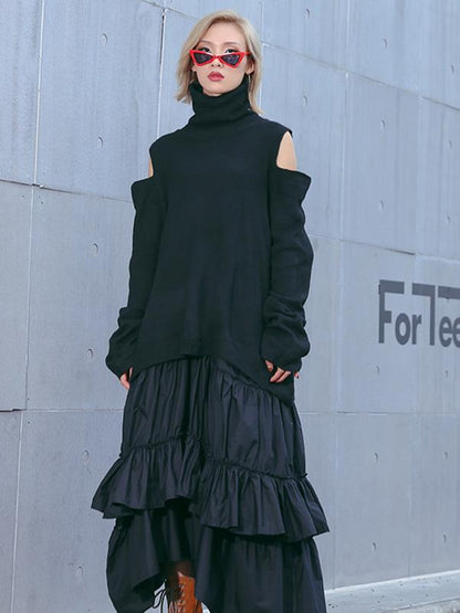 Loose Black Cropped Mermaid Tiered/Layeres Skirt