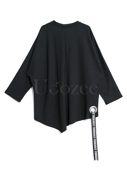 Casual Letter Printed Circular Hole Ribbon T-shirt
