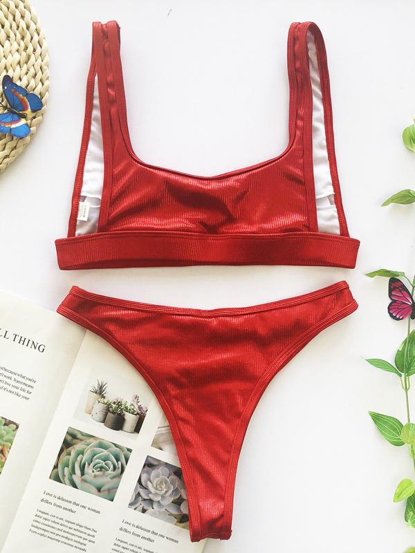Solid Color Split Bikini Swimsuit