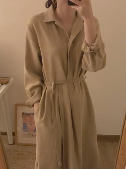 SIMPLE LAPEL SPLIT-SIDE LONG SLEEVES LONG DRESS